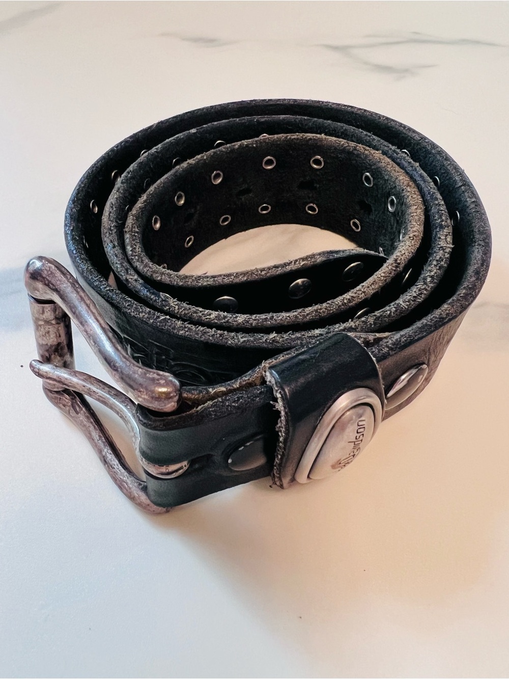Vintage 1990s Harley-Davidson Black Leather Studded Belt Motorcycle Leather